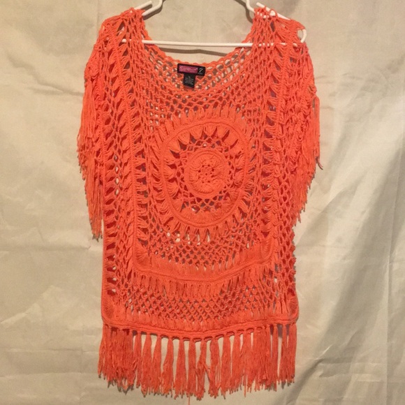 Say What? Tops - Say What? Open Crotchet Fringe Top Size XL NEW